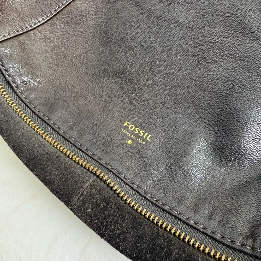 FOSSIL Gwen Hobo Expandable Leather and Suede Large Crossbody Shoulder Bag Purse - Picture 7 of 16